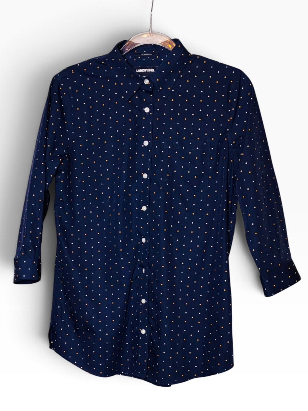 Lands End 3/4 Sleeve No Iron Petite Supima Cotton Button Down Front Shirt NWOT